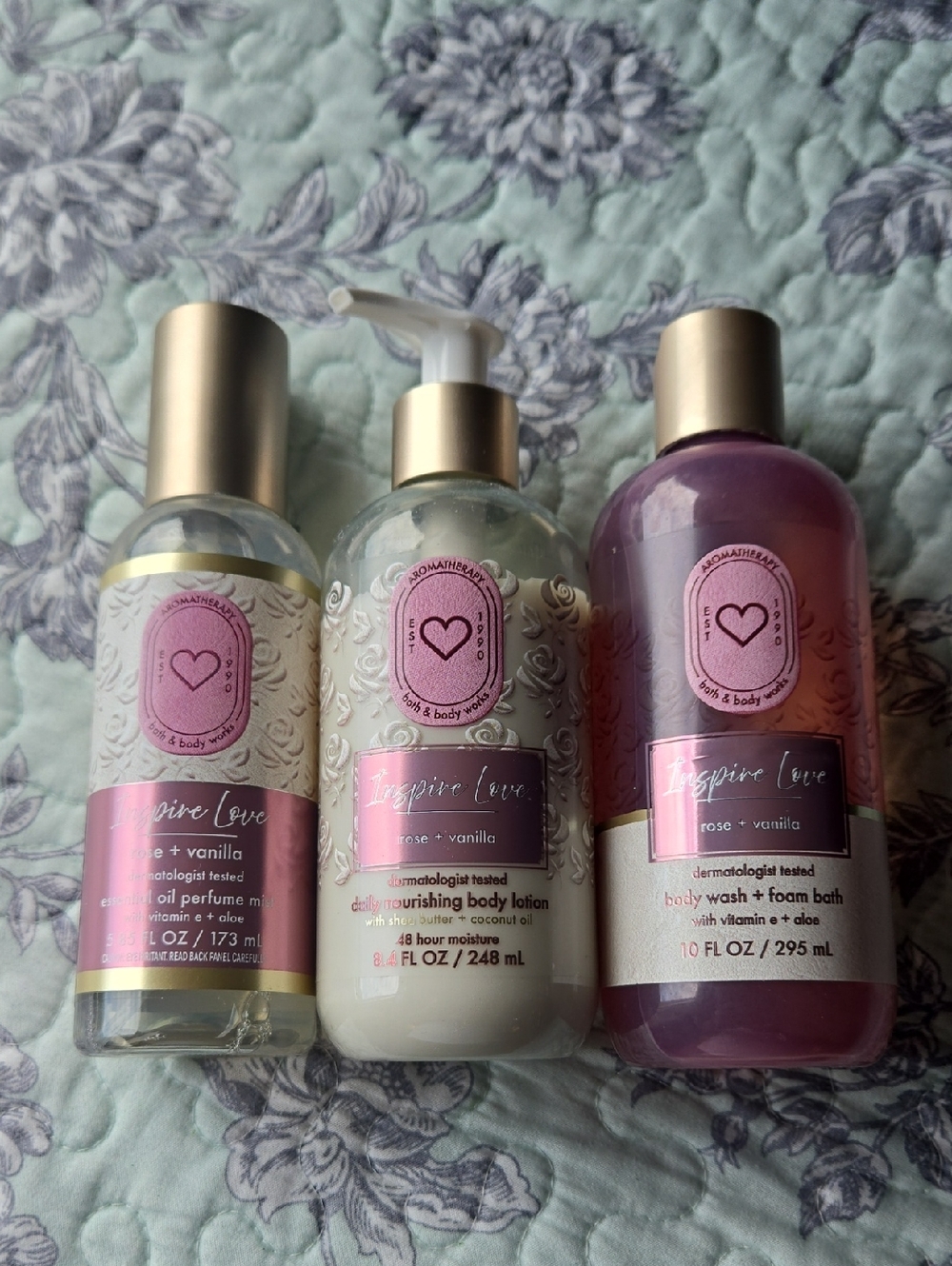 Bath & Body Works Inspire Love Rose + Vanilla Trio in Pink and Gold